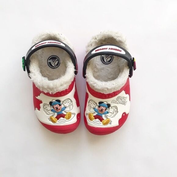Crocs Mickey fuzzy lined clog sandal VGUC size 5/6 - Picture 3 of 8
